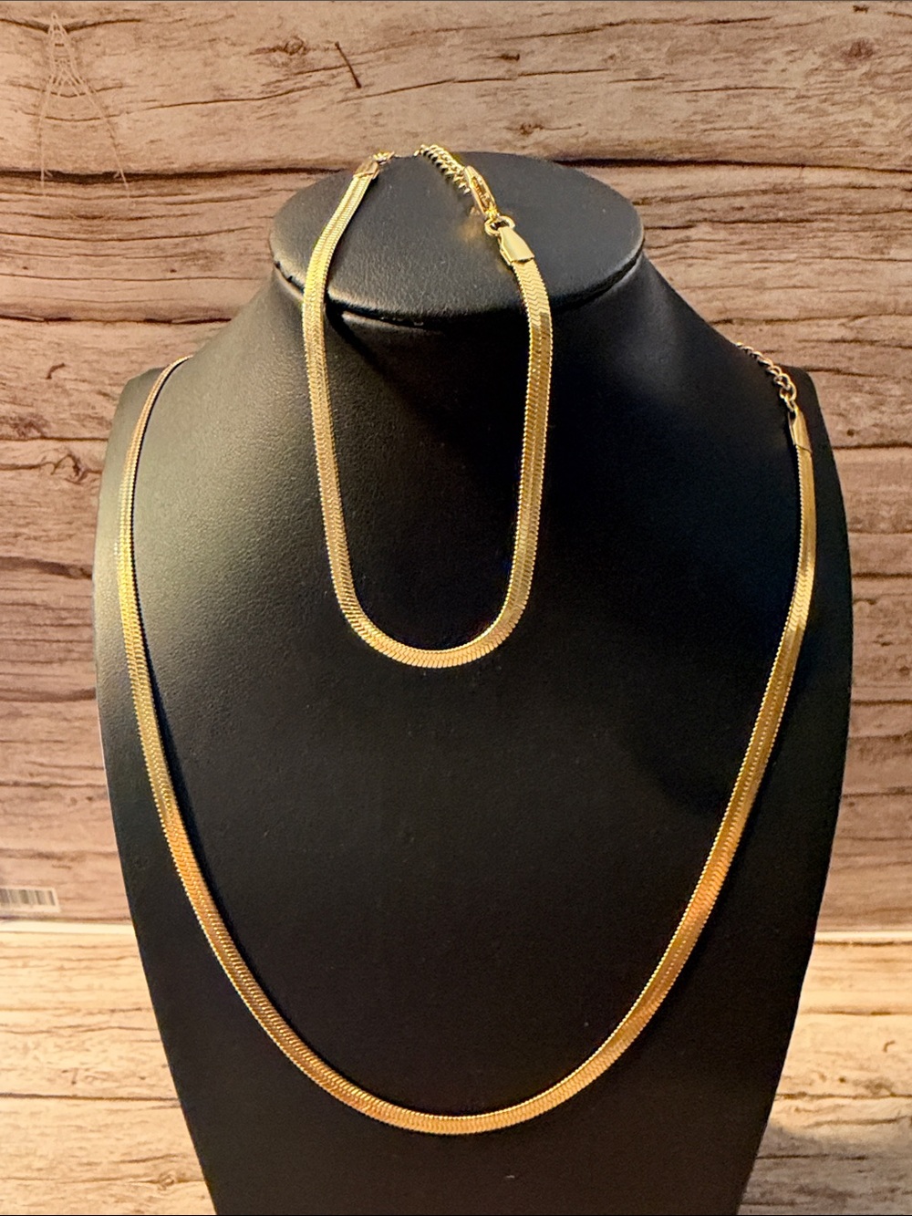 Gold Plated Herringbone Chain Necklace And Bracelet Set Simple & Elegant